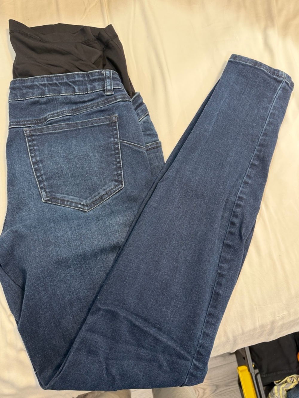 Thyme Maternity Dark Blue Skinny Jeans with Black Maternity Panel